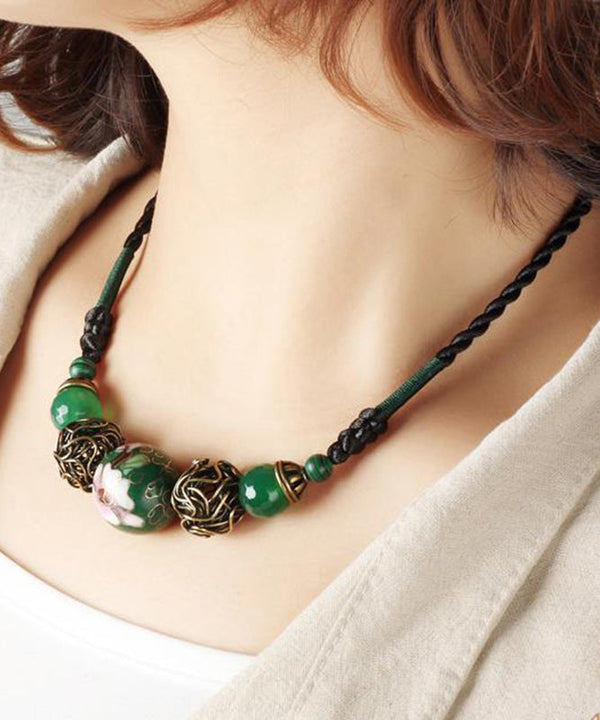 Art Green Agate Malachite Cloisonne Gratuated Bead Necklace