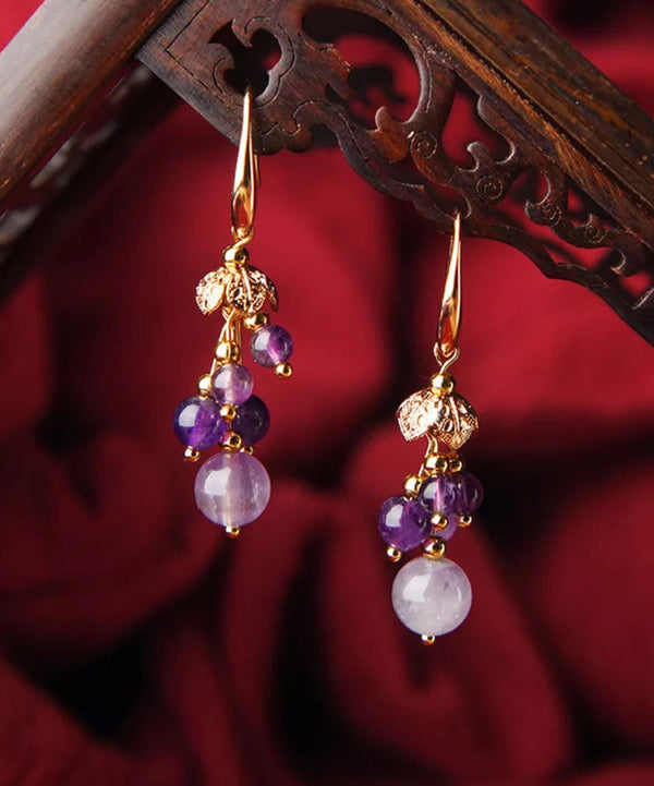 Art Light Purple 14K Gold Crystal Drop Earrings