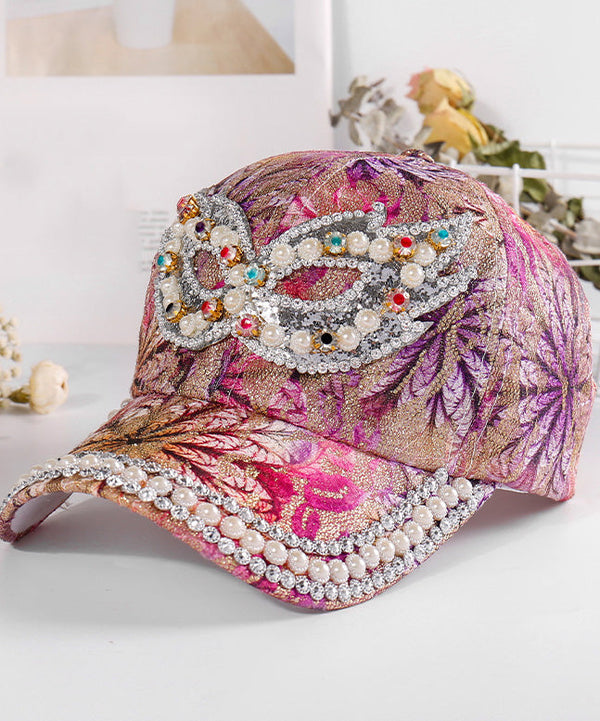 Art Purple Zircon Pearl Embroidered Silk Baseball Cap Hat