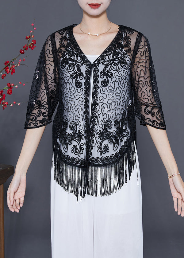 Beautiful Black Embroidered Tulle Cardigans Summer