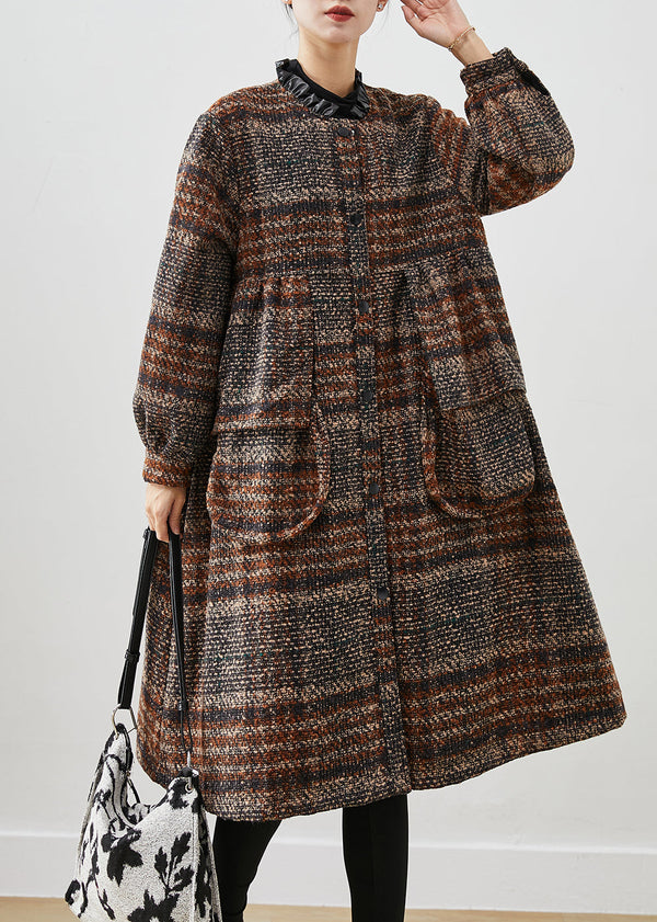 Beautiful Brown Ruffled Pockets Thick Cotton Coats Winter