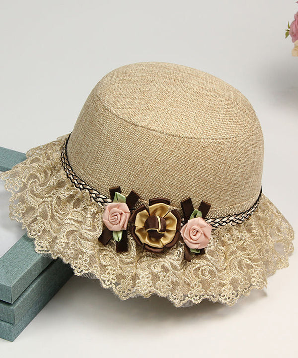 Beautiful Champagne Floral Lace Patchwork Linen Bucket Hat