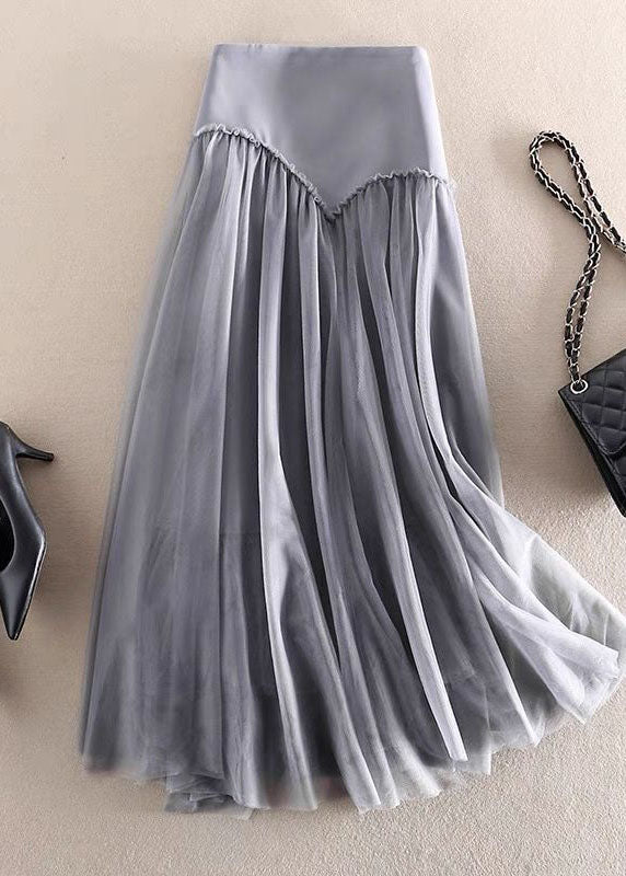 Beautiful Grey High Waist Patchwork Tulle Skirt Spring