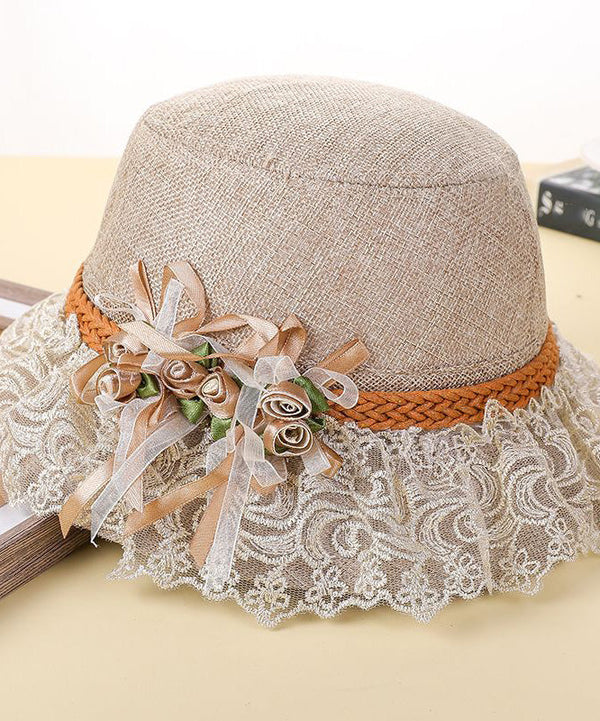 Beautiful Pink Lace Patchwork Floral Linen Floppy Sun Hat