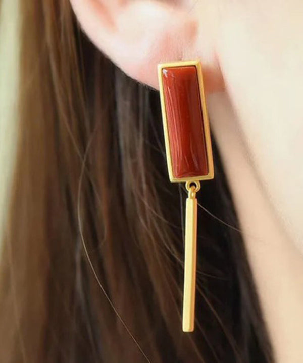 Beautiful Red Agate Silver Drop Earrings