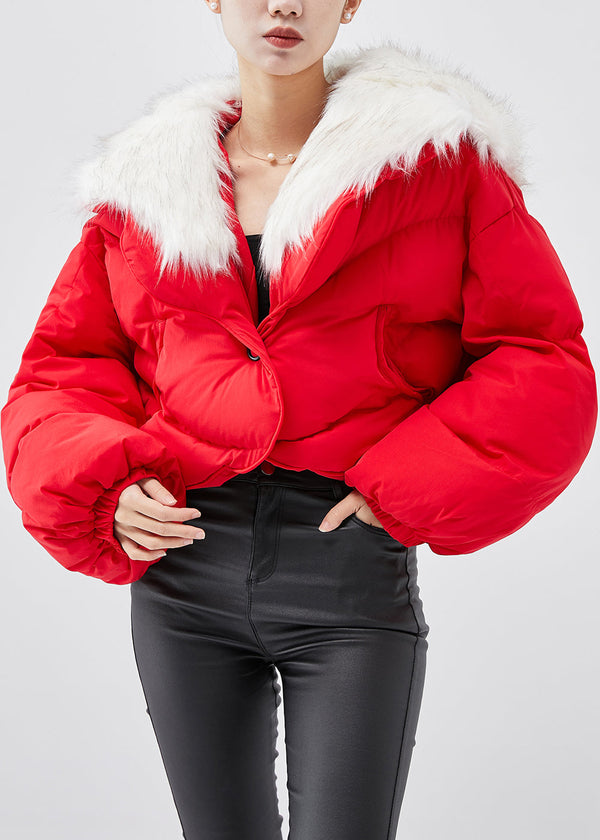 Beautiful Red Fur Collar Fine Cotton Filled Short Parkaer Winter