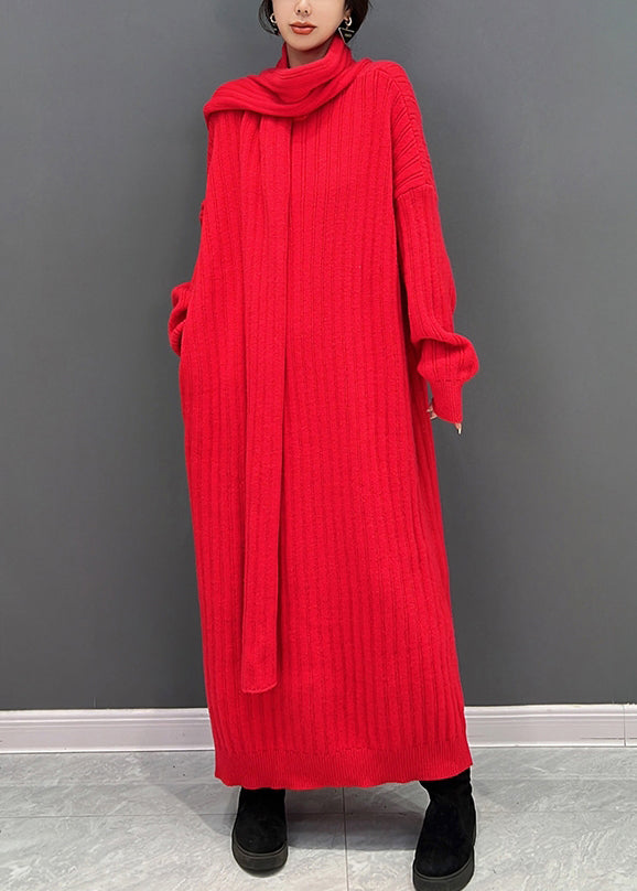 Beautiful Red Turtleneck Knit Ankle Dress Fall