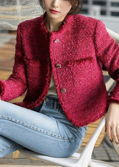 Beautiful Rose O Neck Button Patchwork Cotton Coat Fall