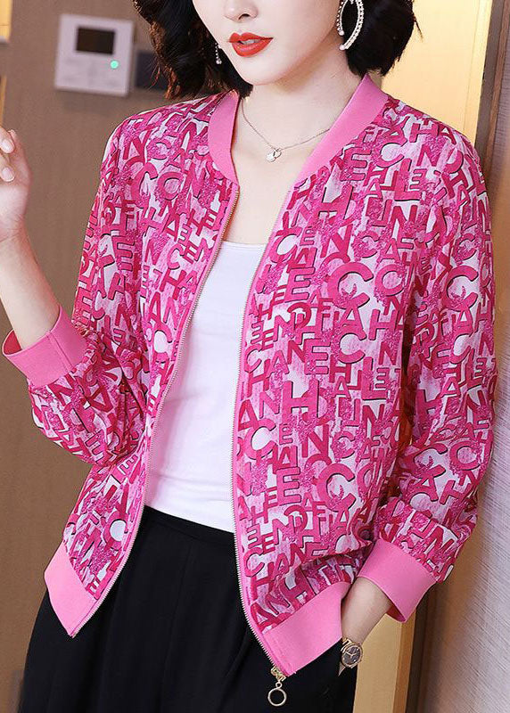 Beautiful Rose V Neck Letter Print Silk Coats Summer