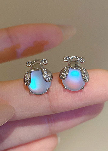 Beautiful Silver Color Insect Gem Stone Silver Stud Earrings