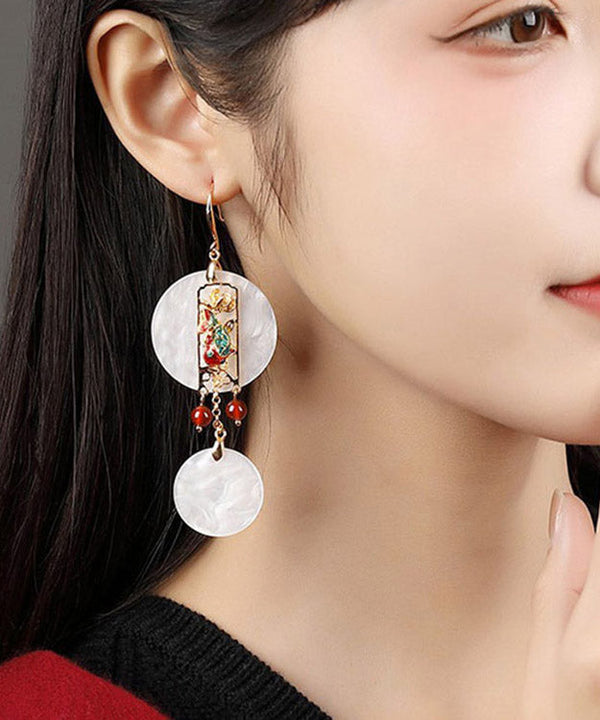 Beautiful White Copper Cloisonne Agate Floral Drop Earrings