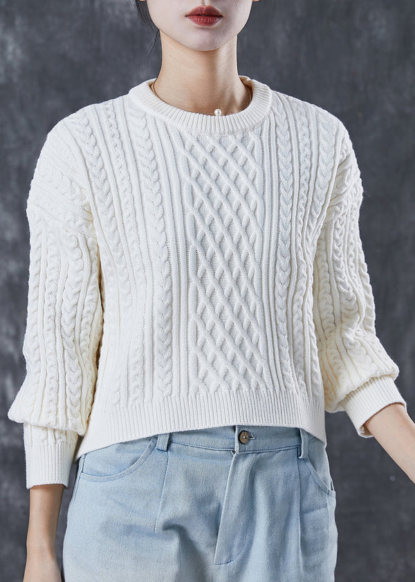 Beautiful White Warm Cable Knit Pullover Winter