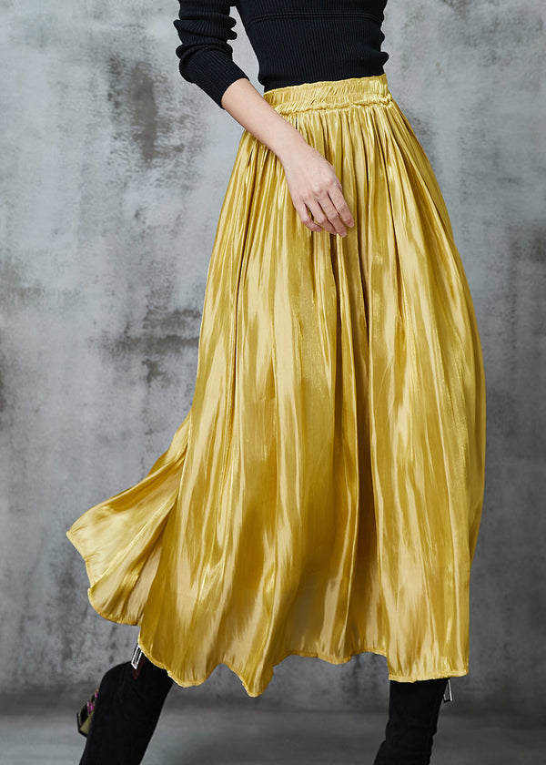 Beautiful Yellow Exra Large Hem Silk Skirts Spring