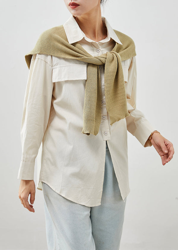 Beige Oversized Cotton Shirt Top Gift Shawl Fall