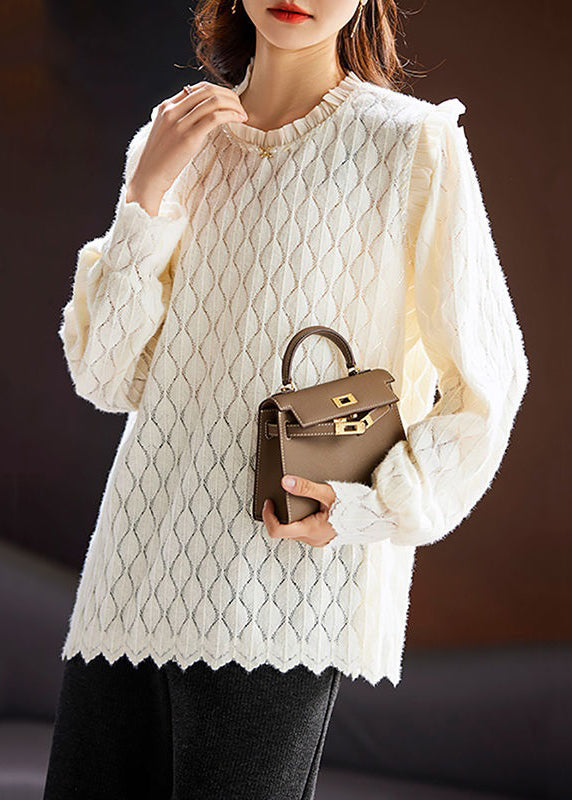 Beige Patchwork Lace Blouses O Neck Long Sleeve