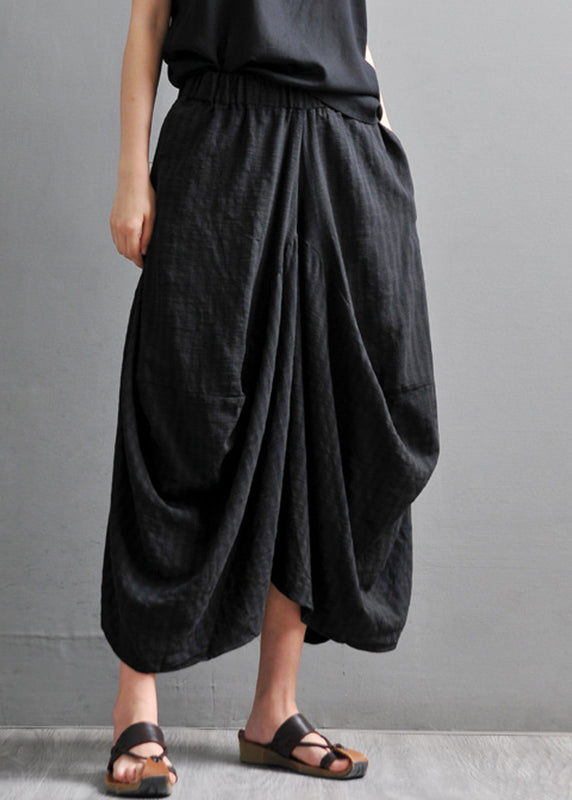 Black Asymmetrical Elastic Waist Pockets Pants Skirt Summer