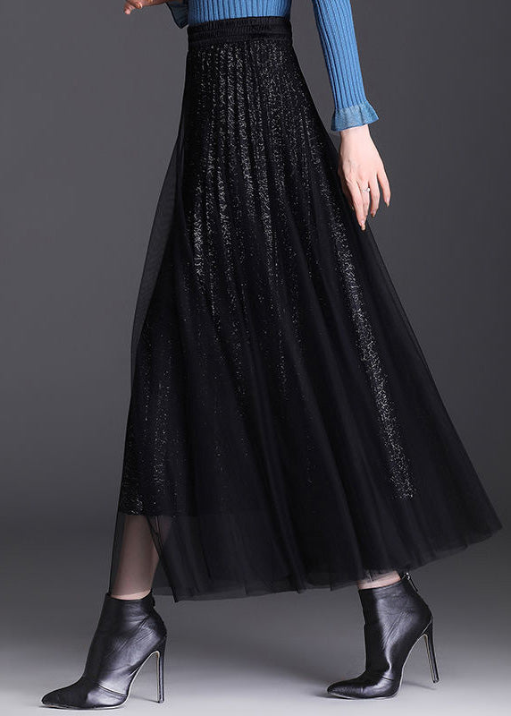 Black Elastic Waist Tulle A Line Skirts Spring