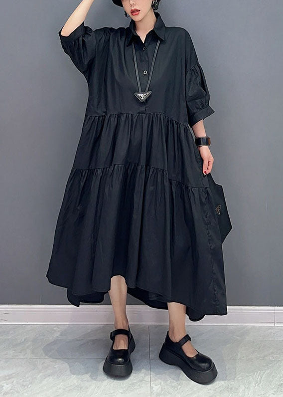 Black Patchwork Cotton Maxi Dresses Oversized Exra Large Hem Summer