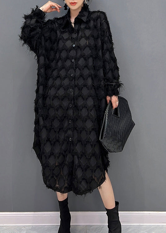 Black Peter Pan Collar Button Maxi Dresses Winter