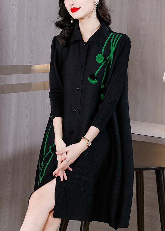 Black Peter Pan Collar Mid Shirts Dresses Fall