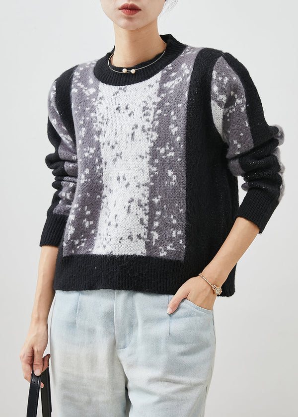 Black Tie Dye Knit Short Sweater Thick Winter