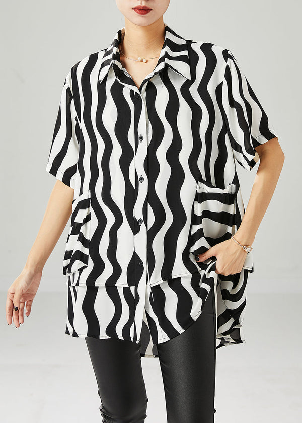 Black Wave Striped Spandex Shirts Oversized Summer