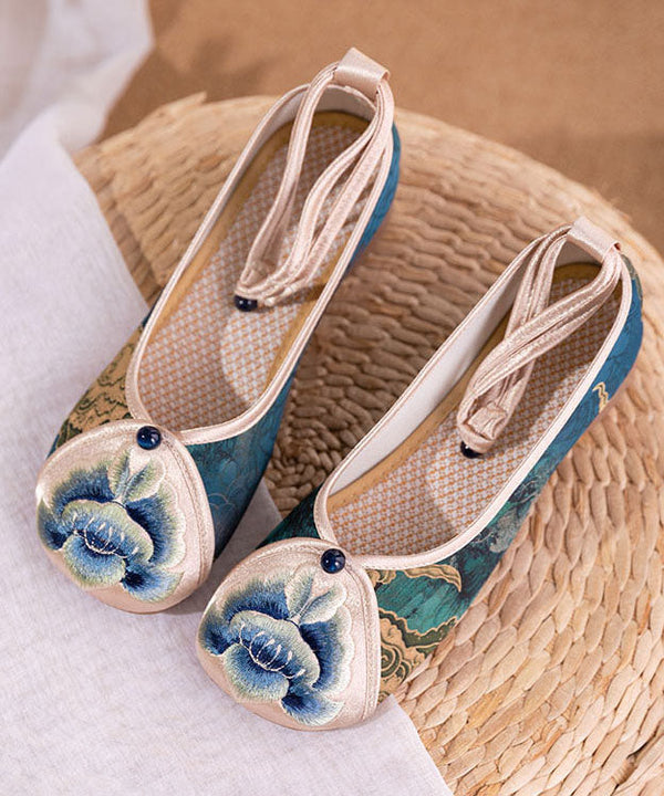 Blue Embroidered Chunky Shoes Cotton Fabric Classy Splicing