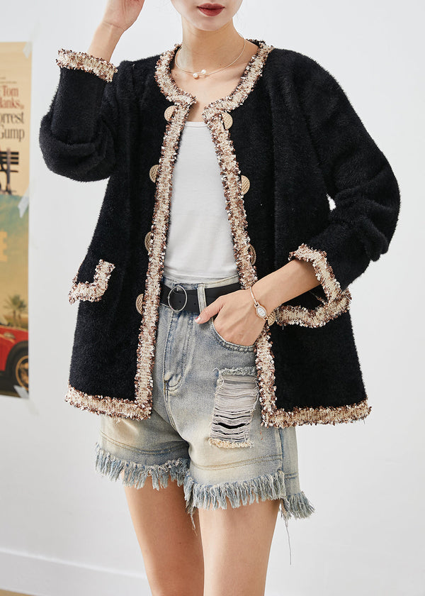 Bohemian Black Double Breast Patchwork Mink Velvet Coats Fall