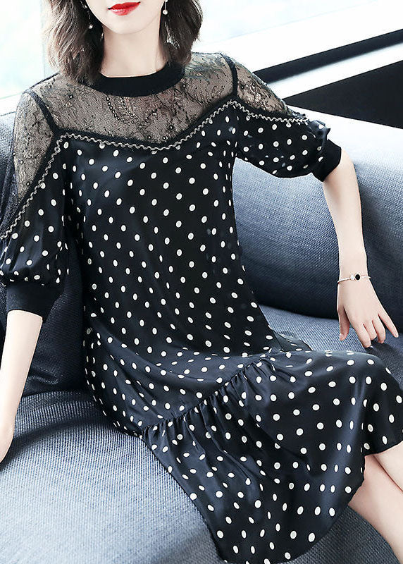 Bohemian Black Hollow Out Lace Patchwork Dot Chiffon Dresses Summer