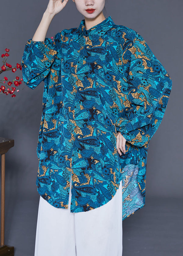 Bohemian Blue Oversized Print Chiffon Shirt Summe