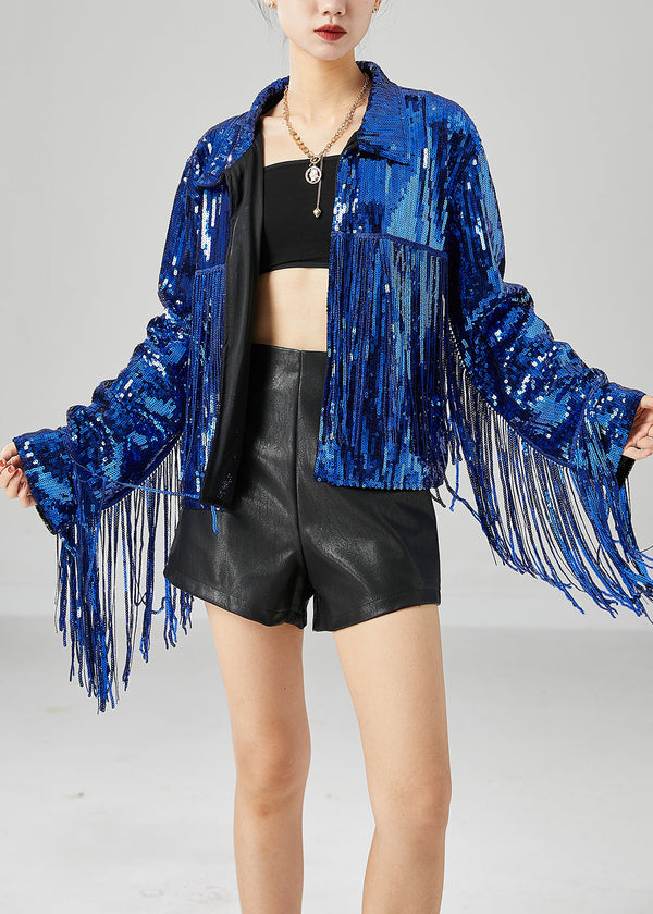 Bohemian Blue Sequins Patchwork Tassel Coats Summer