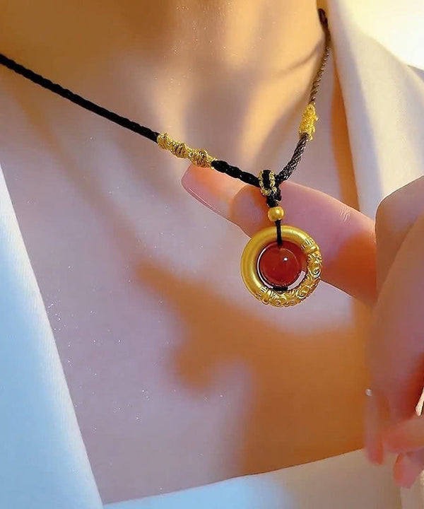 Bohemian Gold Hand Knitting Agate Jade Pendant Necklace