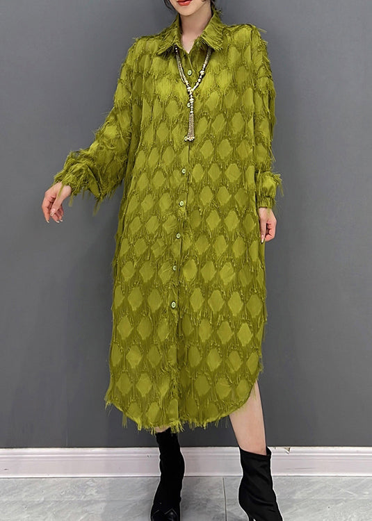 Bohemian Green Peter Pan Collar Tasseled Maxi Dresses Fall