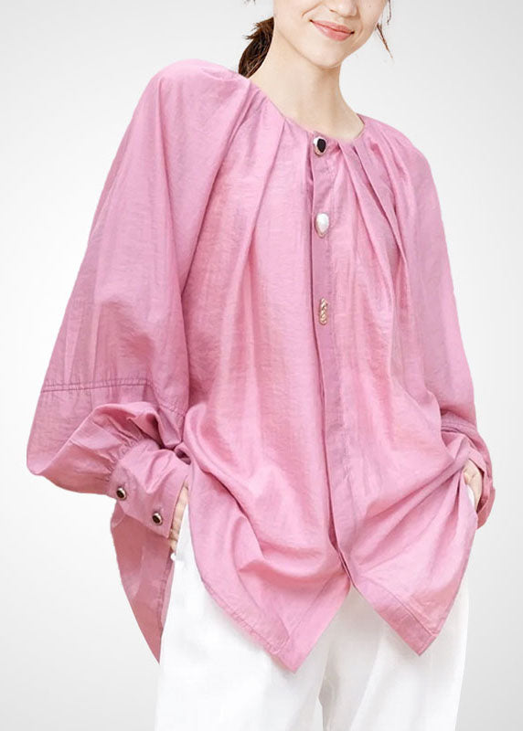 Bohemian Pink O-Neck Oversized Blouses Spring