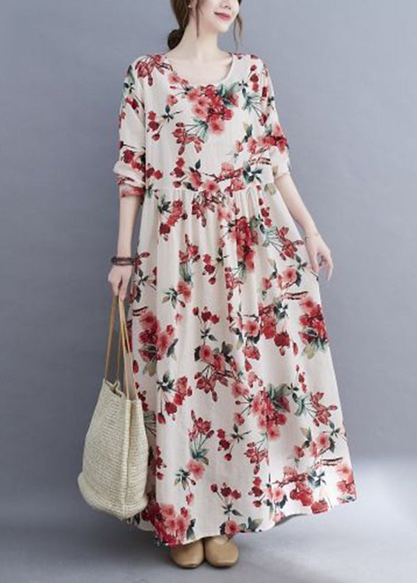 Bohemian White Oversized Floral Print Cotton Holiday Dress Spring