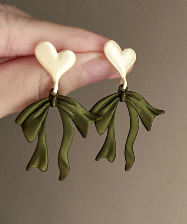 Boho Green Metal Love Bow Drop Earrings