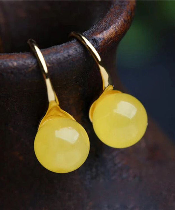 Boho Yellow Sterling Silver Chalcedony Sphericity Drop Earrings