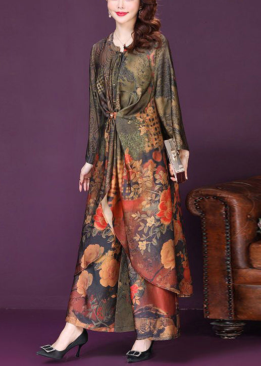 Boutique Asymmetrical Design Wrinkled Print Silk Two Pieces Set Summer