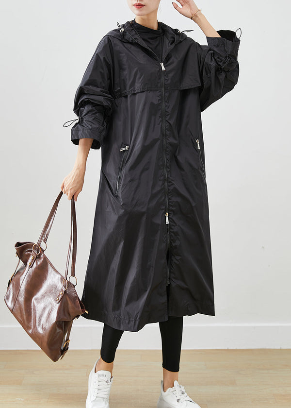 Boutique Black Zip Up Drawstring Spandex Coats Fall