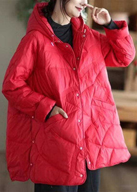 Boutique Red Oversized Fine Cotton Filled Hooded Parkas Winter