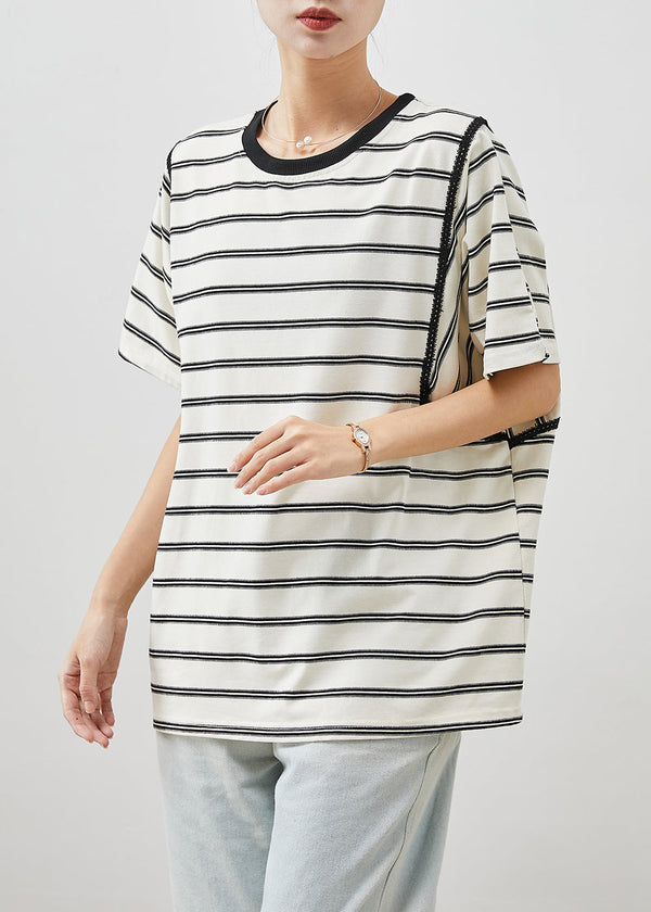 Boutique White Oversized Striped Cotton Tanks Summer