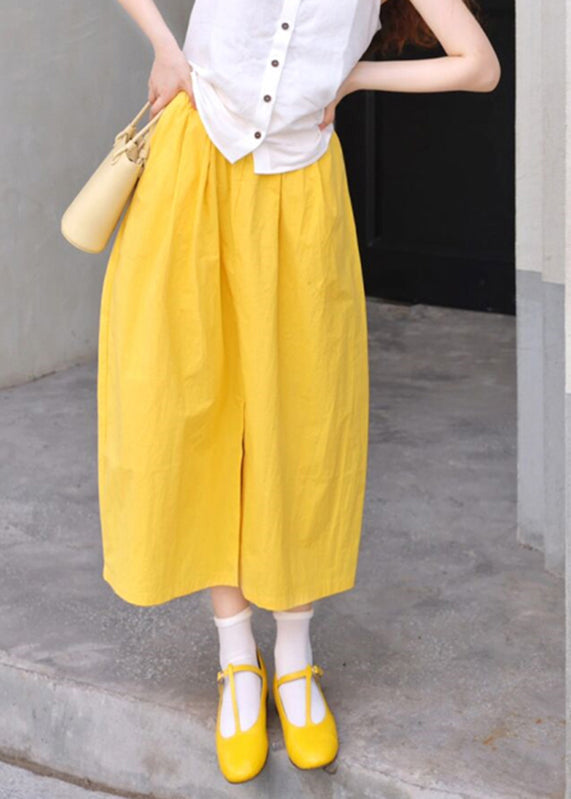 Brief Yellow Pockets Side Open A Line Skirts Summer