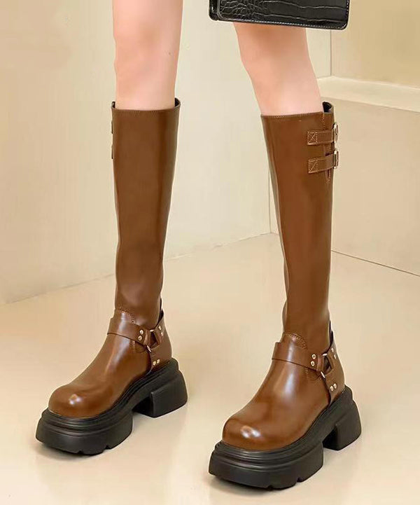 Brown Long Boots Platform Beautiful Splicing