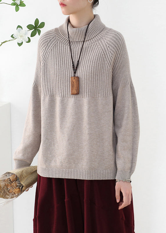 Camel Side Open Thick Knit Sweaters Long Sleeve