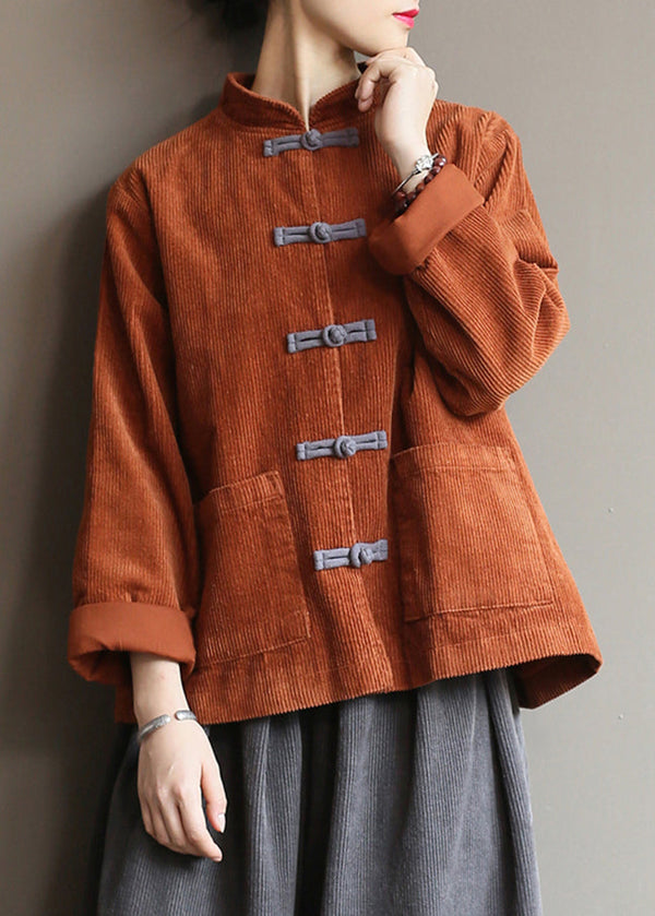 Caramel Stand Collar Corduroy Coats Fall