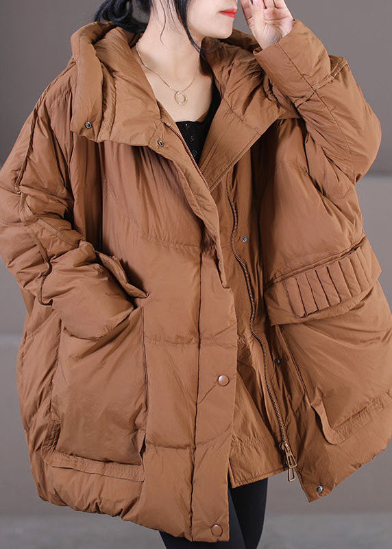 Caramel Warm Duck Down Puffer Jacket Hooded Oversized Winter