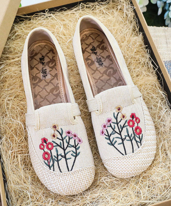 Casual Beige Embroidered Flat Shoes For Women Splicing Flat Feet Shoes