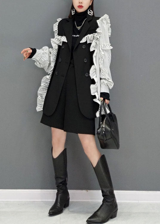 Casual Colorblock Peter Pan Collar Patchwork Ruffles Coat Spring