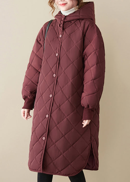 Casual Mulberry Hooded Patchwork Fine Cotton Filled Coats Winter