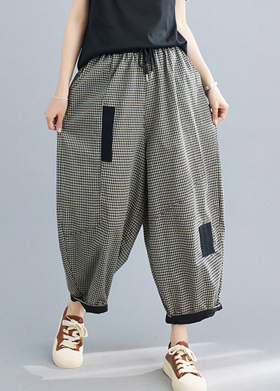 Casual Plaid Tie Waist Lantern Pants Summer